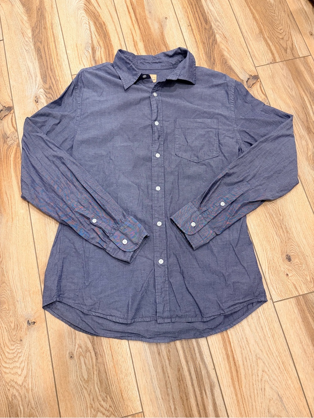 Tre Vero Men's Blue Long-Sleeve Button-Down Shirt with Chest Pocket